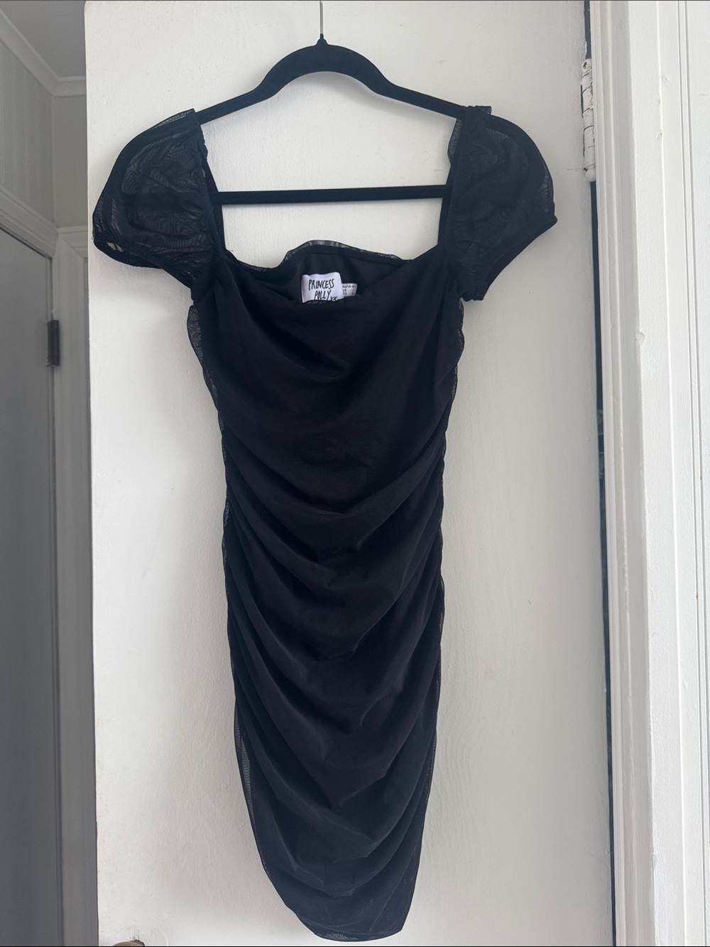 Princess Polly Black Ruched Puff Sleeve Mini Dress